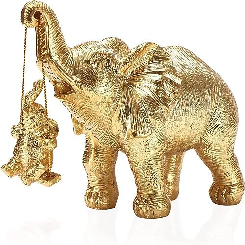 gotyou Elefanten Deko, Elefant Statue Figur, Elefantenharz-Handwerksdekorationen, Elefanten Skulptur für Wohnzimmer, Büro, Bücherregal, Schlafzimmer (Silber) (Gold)