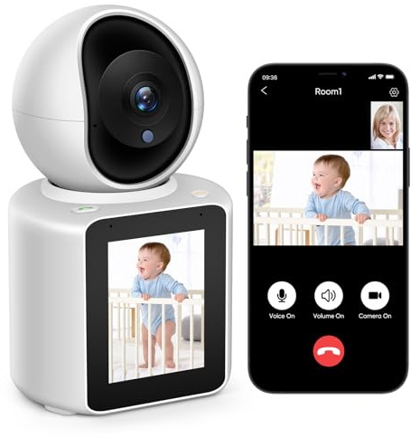 2K Two-Way Video/Audio Indoor Camera, Child/Elder/Dog/Pet Camera with Phone App& 360 Degrees Pan Tilt, Night Vision, One-Button Call, Motion Detection, Human/Sound/Crying Detection (Dome Camera)