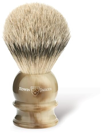 Edwin Jagger 3EJ462 Large Silver Tip Badger Shaving Brush, Imitation Light Horn for use with Shaving Cream or Soap for Men
