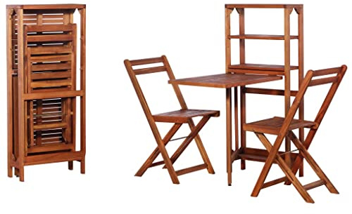 KTHLBRH Muebles de exterior para jardín, salón exterior, 3 piezas, juego de bistró, plegable, madera maciza de acacia