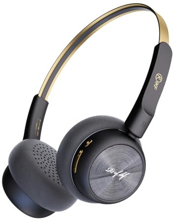 iKF-R1 Retro Headphones Bluetooth 5.4 Hi-Fi Sound Custom EQ via App 60H Playtime Comfortable Fit Multipoint Connection Lightweight Vintage Headphones (Black Gold)