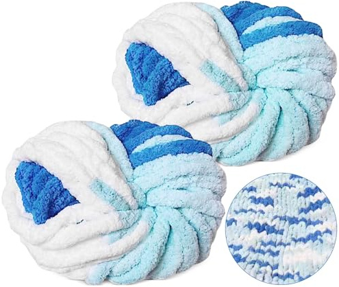 Chunky Yarn - Lana spessa per uncinetto, 250 gx2, colore blu misto, Super Soft, lana spessa per lavorare a maglia a braccia, lana soffice per coperte all'uncinetto, sciarpe, cappelli, cuscini