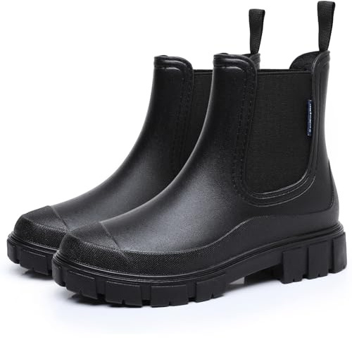 FOGOIN Women Ankle Wellies Chelsea Rain Boot | Slip-on, Pvc Waterproof, Lightweight Anti-slip Chelsea Booties, Flexible/Durable, 3MM Thick Outsole, Outdoor Rain Garden