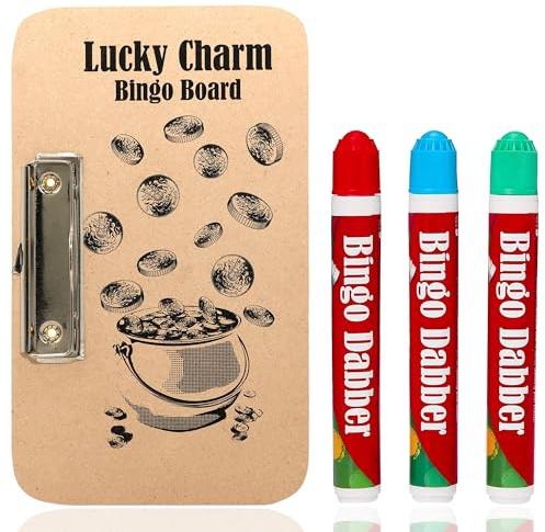 Navoys 3 Bingo Dabbers and Board Set - Bingo Games, 3 Premium Dauber Markers and 1 Game Board with Clasp, Traditional Family Game, Educational