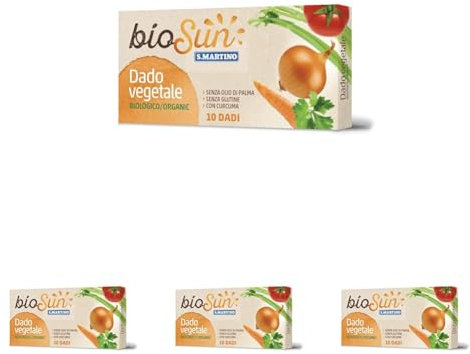 BIOSUN - Brodo Vegetale in Dado, Preparato per Brodo Vegetale Biologico, 10 dadi da 10g, con Diverse Verdure e Curcuma, Senza Glutine, Senza Olio di Palma, Made in Italy (Confezione da 4)