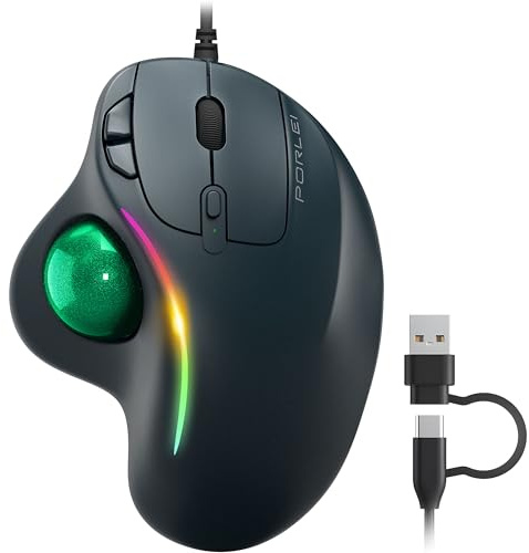 PORLEI Souris Trackball filaire RGB - Vert