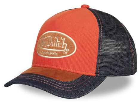 Von Dutch Skärmkeps för män och kvinnor, justerbar truckerkeps med snapback, Orange/brun/blå, One size