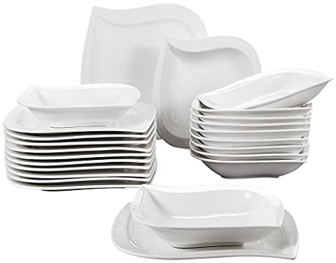 DYHWAC Conjuntos de Placas de Porcelana de 24 Piezas con 12 Placas de Cena de Sopa Servicio de vajilla for 12 Personas
