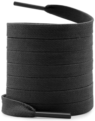 WEGOODZF Platta vaxade skosnören: 2 par 8 mm breda bomullsvax skosnören för stövlar, 02svart, 28 inch (70CM)