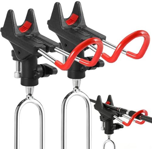 KUWUNG 2 Stück Rutenhalter, Edelstahl Angelrutenhalter, 360°Verstellbar Rutenhalter Angel, Tragbar und Abnehmbar Angelzubehör, Geschenk für Männer Vatertag