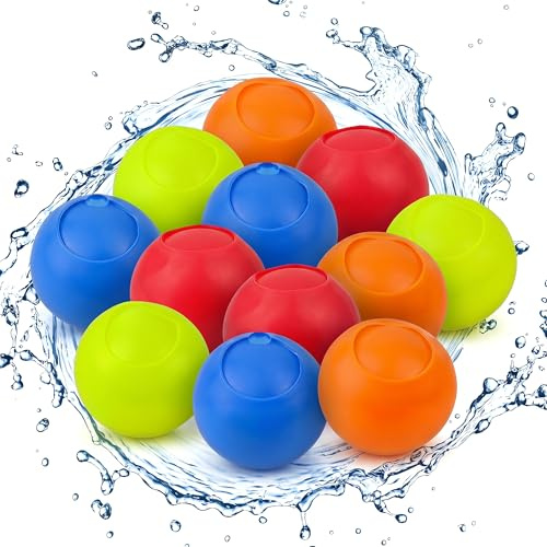 12pcs Reusable Water Balloons for Kids Easy Fill – Self-Closing Durable Non-Toxic Water Bombs, Perfect for Garden, Pool, Beach Fun