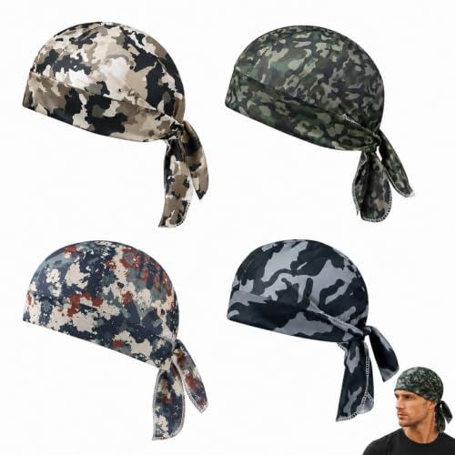 RhiVrillion Pack de 4 Bandana Hombre - Pañuelo Cabeza Pirata con Protección UV, Durag para Deportes, Ideal bajo Casco de Bicicleta, Accesorio Multiuso para Exteriores