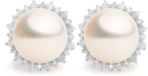 SECRET & YOU Damen Ohrringe Knopf Süßwasser-Zuchtperlen 11-12 mm mit Zirkonia | Rhodiniertes 925 Sterlingsilber