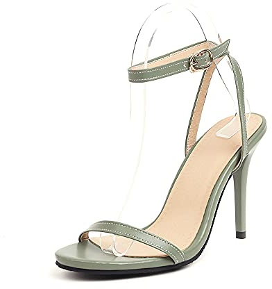 Zapatos de tacón alto con hebilla de tacón alto de 9 cm para mujer, zapatos de fiesta fáciles de caminar para mujer, talla grande z256s, Verde 3, 46 EU