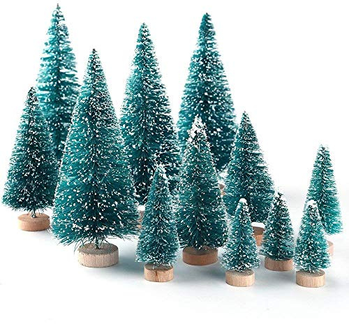 RSTYS Artificiella mini julgranar, 68 st miniatyr sisal snö frost gran bordsträd mikro landskap träd för julfest dekor