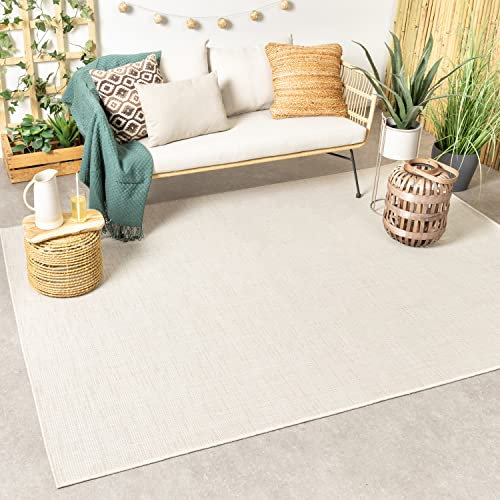 FRAAI | Home & Living In-& Outdoor Teppich - Malta Melange Creme - Wetterfest - Polypropylen - Flachgewebe - Balkon, Garten/Terrasse, Flur - Terrasse - Rug