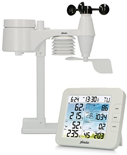 Alecto WS5400 - Professionelle 8 in 1 WLAN-Wetterstation mit App und kabellosem Außensensor, weiß