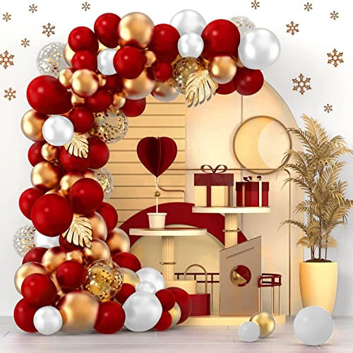 DUGEHO Balloon Arch Kit, 107-Pack Balloon Arch Wreath Kit, Ruby Red and Gold Balloons, Balloon Decorations Birthday Wedding Anniversary Party Graduation