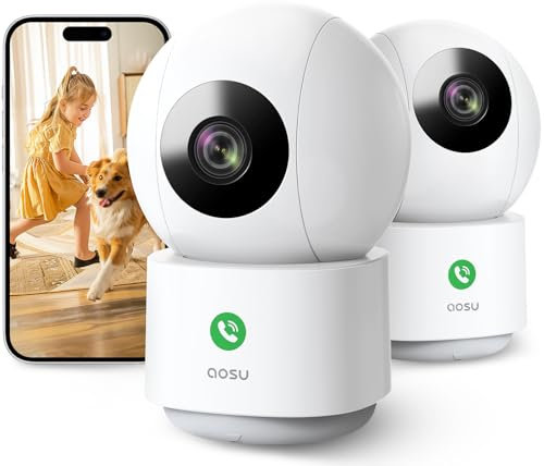 aosu 2K Caméra Surveillance Intérieure WiFi, Vision Nocturne HD 10m, 5G/2.4 GHz WiFi, Détection Humaine AI, Camera IP 360°, Audio Bidirectionnel, pour Bébé/Animaux, Compatible avec Alexa
