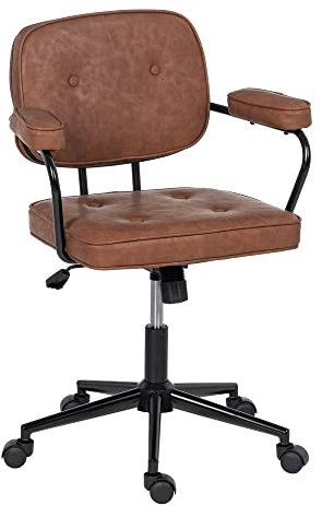 LOLAhome Silla de Escritorio con Ruedas tapizada de Polipiel marrón y Metal de 56x56x92 cm