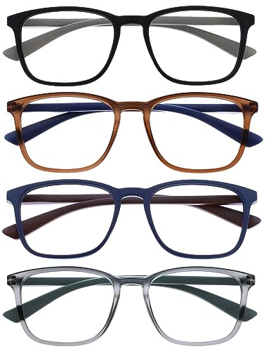 OPULIZE Max - Lunettes de Lecture - 4 Paires - Monture Large et Rectangulaire, Forme Classique - Noir, Brun, Bleu, Gris Mat - Hommes Femmes -RRRR78-1237 - +2,50
