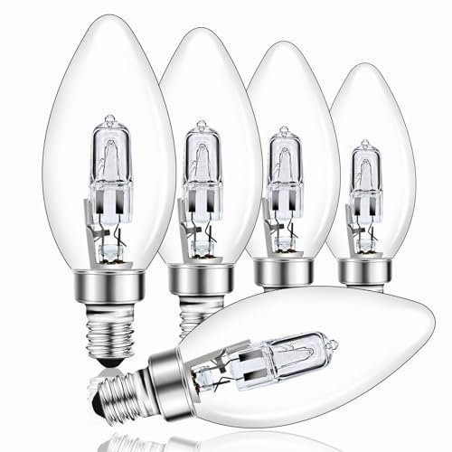 E14 42W Kerzenbirnen, Warmweiß 2700K Dimmbar, C35 Edison Schraubbirne E14, Klar Kerze Vintage E14 Glühbirne für Kronleuchter, 5 Stück