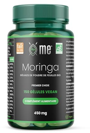 Gélules Moringa Bio de me™ – 150 Gélules | Énergie, Immunité, Vitalité | 100% Feuilles Pures | Vegan | Sans Gluten | Antioxydants Naturels | Complément Alimentaire