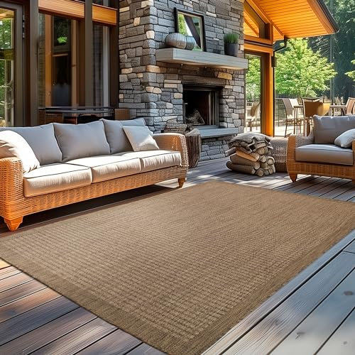 Carpetsale24 Alfombra Exterior Interior Resistente a la Intemperie, Impermeable 160x230 cm Marrón - Alfombra de Cocina de Tejido Plano, Unicolor - Alfombras Exterior para Balcón, Terraza y Jardín