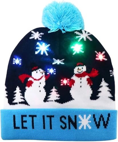 Mstnoixgc Sombrero Noel Luces, Gorro de Noel Con Luz LED, Sombreros de Fiesta de Navidad, Gorro de Peluche de Papá Noel, Gorro de Invierno Navideño, Gorro de Invierno de Punto Cálido (D