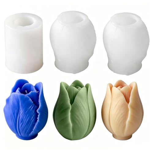 Moule à bougie en silicone, moule à fleur en silicone, 3 pièces en forme de fleur, adapté aux bougies parfumées, au savon, au chocolat, à la décoration de la maison