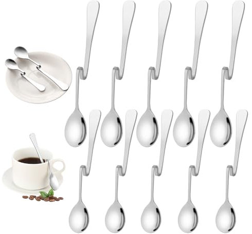 10 Stück Kaffeelöffel Edelstahl, Schwer Honiglöffel Edelstahl mit Knick, Marmeladenlöffel Zum Einhängen, Spiral Hängender Rührlöffel Marmelade Löffel für Sirup, Joghurt, Melasse-Honiglöffel