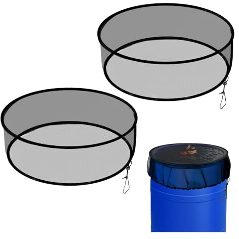 Tryly 2 cubiertas de malla para barriles de lluvia, cubierta de red desplegable con cordón, cubierta de cubos de recogida de agua, pantalla de red de barril de lluvia para bloquear las hojas y los