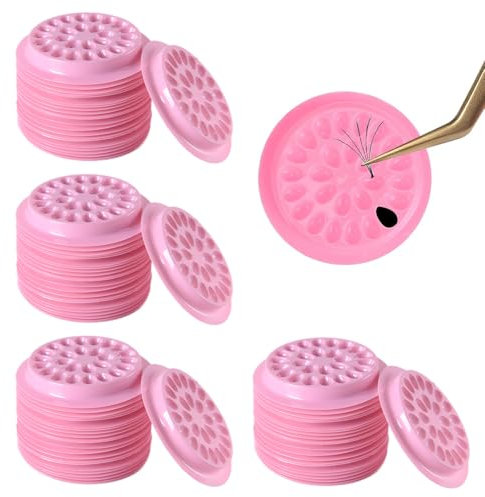 80 Pcs False Lash Glue Holder,Trays for Lash Extensions, Disposable Plastic Transparent Extension Glue Stand Pads,Eyelash Glue Holder Eyelash Extension Holder Pallet Pads(Pink)