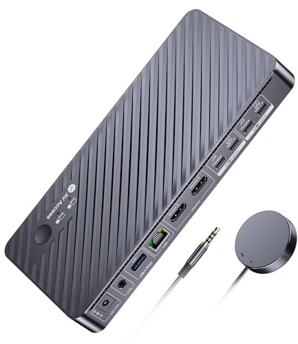 AV Access Docking Station KVM Switch 2 Monitors 2 Laptops, 4K KVM Switch Dual Monitor, 100W PD for Each PC, 1G Ethernet, EDID Emulation, Ideal for Home Office & Gaming