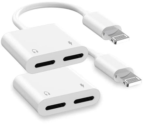 Dual Lightning iPhone Splitter & Charge Dongle Adapter,[Apple MFi Certified]4 in 1 Audio+Charge+Call+Volume Control Headphones Audio Adapter Compatible with iPhone14/13/12/11/XS/XR/8/7 iPad/iPod/2Pack
