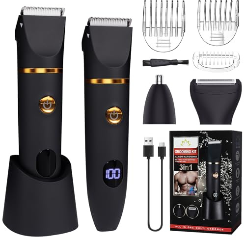 XUNIVERS Recortadora de Barba Hombre y Máquina de Afeitar 3 en 1,Maquina de Cortar Pelo Hombre,Kit de Cuidado Masculino,Afeitadora con Pantalla LED,Ideal para Barba,Cabello,Cejas y Cuerpo (Negro)