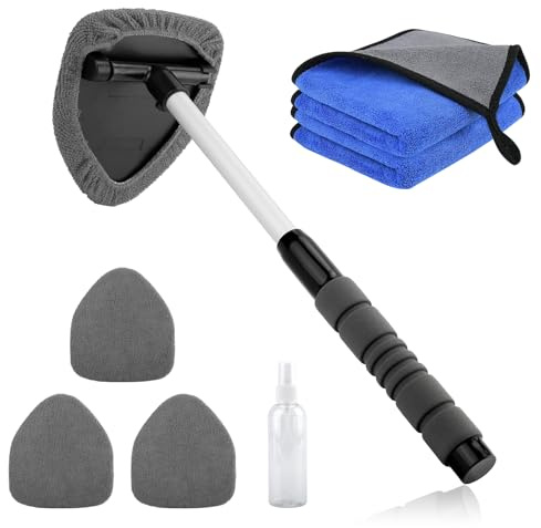 Kit de Limpieza para Parabrisas de Coche,Limpiador de Parabrisas de Coche,Herramientas de Limpieza de Parabrisas de Coche,Cepillo Lavar Coche,Incluye 4 Almohadillas de microfibra, 1 Botella y 1 Toalla