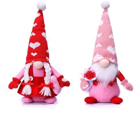 Yamobi Decorazione per San Valentino, gnomi, 2 pezzi, rosa, rosso Plush GNOME Mini figurina, 32 cm, per San Valentino, ragazza, fidanzata, donna