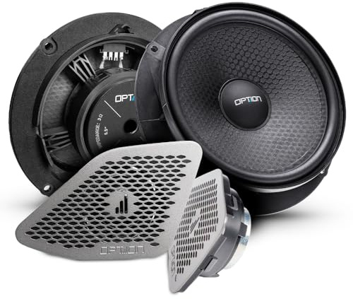 Option PRO högtalare kompatibel med VW T6.1 (3. Facelift) – 16,5 cm 2-vägs komponent högtalarsystem – 100 % Plug & Play med HD-ljud och designtäckgaller – 25 mm tygnätare