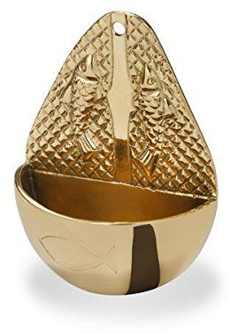 Wand-Weihwasserkessel Messing Gold 6,5 x 9 cm mit Einlagebecken aus Kuststoff