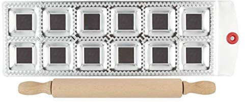 Hochwertigen Edelstahl Ravioli Ausstechformen mit Nudelholz, FantasyDay 2er Set Knödel-Hersteller Pierogie Ravioliformer Knödelform Tortellini Form Ravioli-Stempel, Raviolischneider Gebäck-Werkzeug