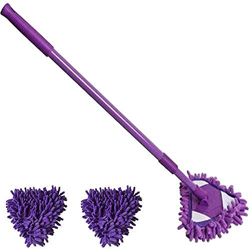 zhangping trapeador de Limpieza Triangular Ajustable, trapeador de Limpieza Triangular Ajustable Giratorio de 180 Grados, trapeador de Limpieza con Mango telescópico (Morado + 2 paños)