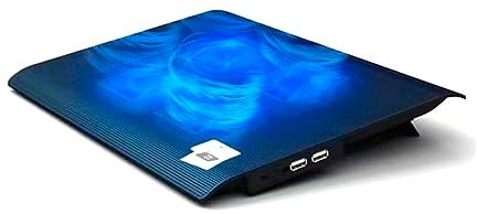 NK Base di raffreddamento per laptop - Ventola per computer portatile da 12 a 17 con supporto, 4 ventole silenziose, 2 porte USB, raffreddamento rapido, luce LED blu - Colore nero