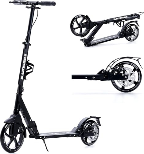 BLACKWHEELS Slide Monopattino da Città – Pieghevole, Ruote Grandi 230mm, Ammortizzatori, Freno a Mano, Guida Comoda, Manubrio Regolabile, Robusto e Pratico, Per Adulti e Ragazzi