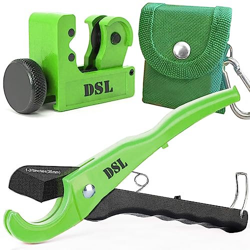 DSL - Cortador de tubos de plástico y mini cortador de tubos, paquete doble - Cizalla de tubos de plástico para diámetro de hasta 32 mm y cortador de tubos para cortar tubos de cobre, latón, aluminio
