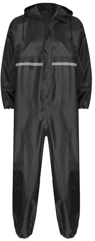 Jugaoge Tuta Unisex da Motociclista, Impermeabile per Uomini e Donne, Tuta Intera da Esterno, con Striscie Riflettenti, Tuta da Lavoro, Nero , XL