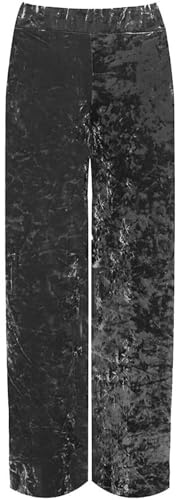 Pantalones de terciopelo para mujer, estilo de pierna ancha, acampanados, ligeros, con bolsillos, talla grande, pierna ancha, terciopelo, palazzo, cintura elástica, talla 36-50, gris, 40-42