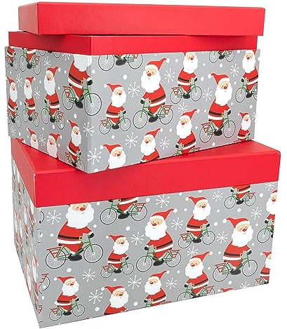 Idena 30350 - Boîtes cadeaux Père Noël sur vélo, 2 pièces, Boîtes cadeaux, Emballage cadeau Noël