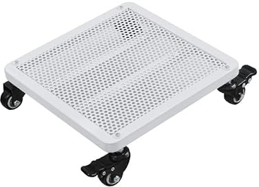 Quadrat Metall Pflanzenroller Outdoor mit Bremse, Blumenroller Außenbereich und Innenbereich, Pflanzenroller mit Softrollen für Parkett, Schwerlast,Weiß,30x30cm