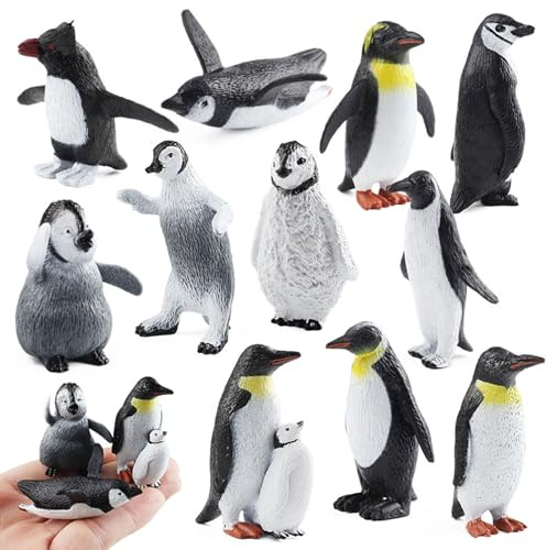 FLORMOON Penguin Toys, 11pcs Realistic Small Polar Animals Fingurines Winter Animals for Early Educational Birthday Cupcake Topper Gift for Kids